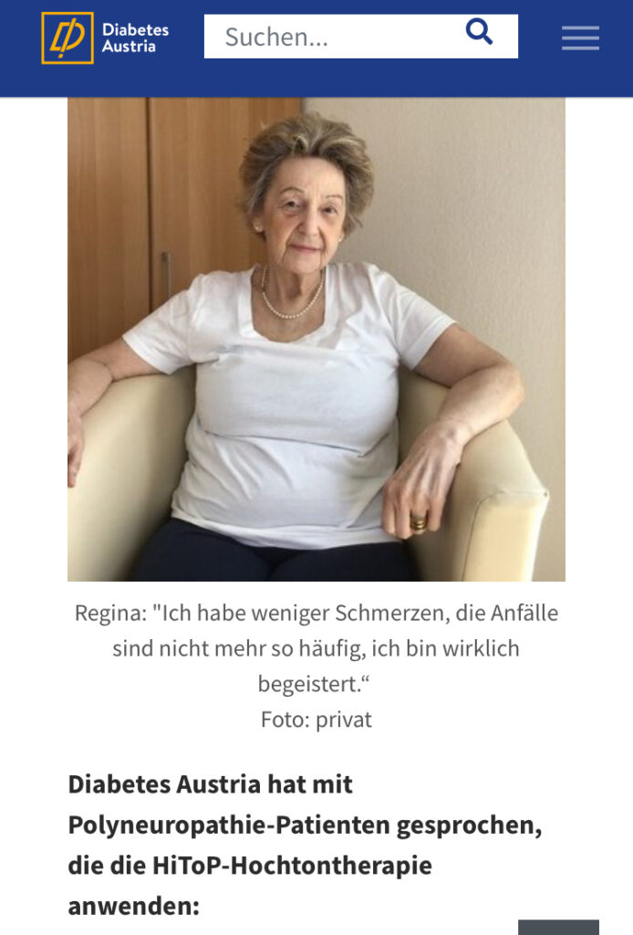 Positive Erfahrungen mit Hochtontherapie hat auch diese Frau mit Diabetes. Ihre Polyneuropathiesymptome haben sich gebessert, sie schläft auch besser